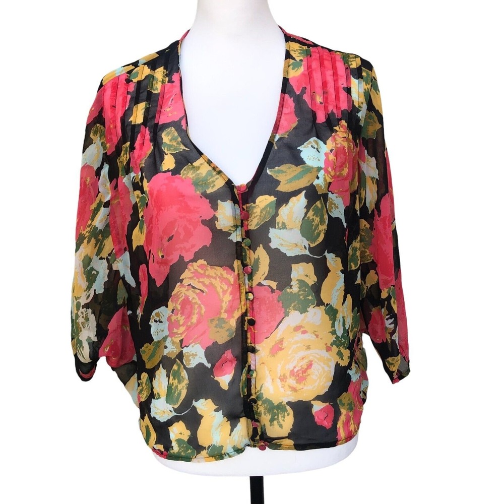 KIMCHI BLUE Women's Short Sleeve‎ Floral Sheer Blouse from Urban Outfitters M